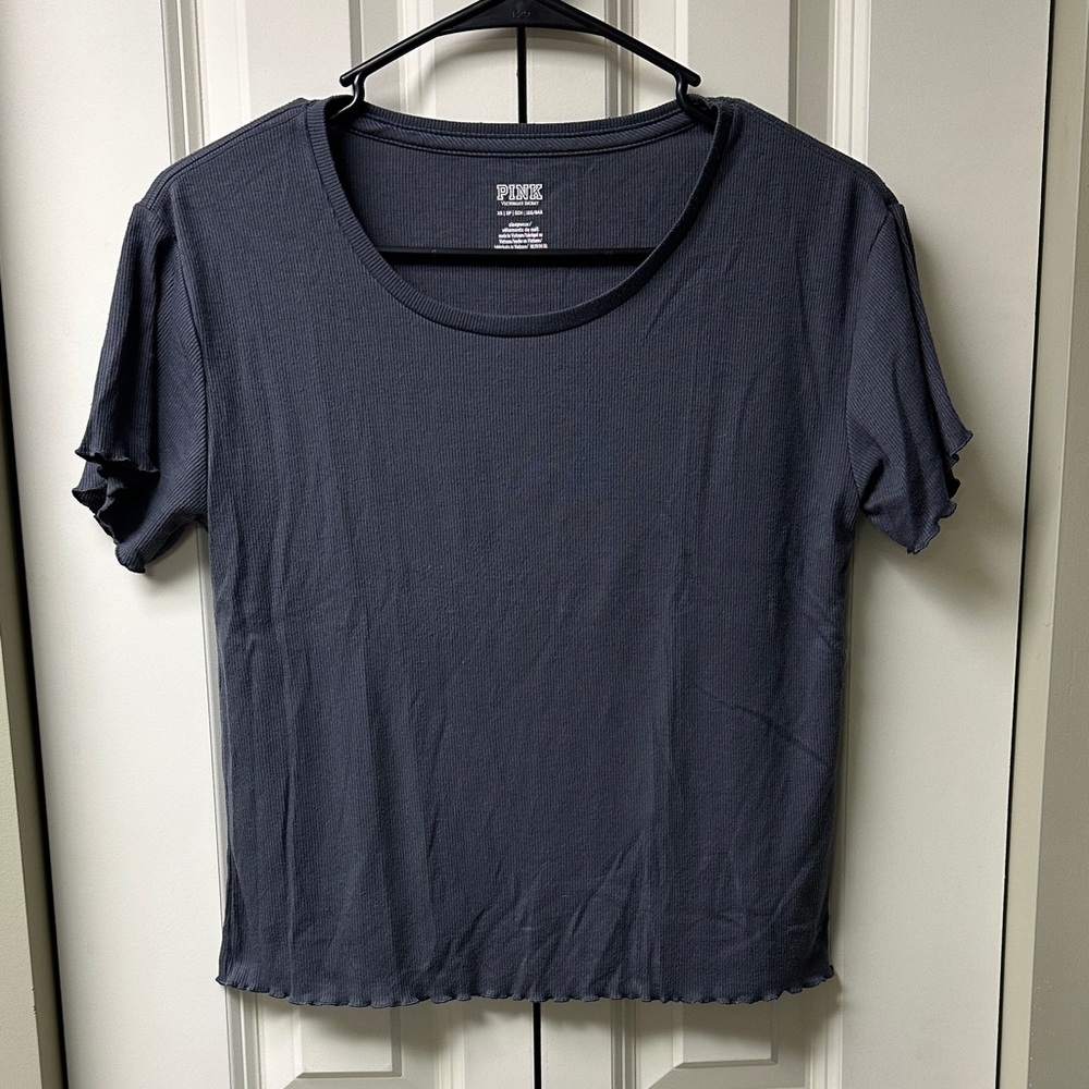 PINK VS Ribbed Grey Short Sleeve Tee